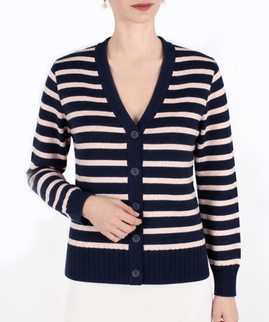 Jachetă navy/peach blush din lână cu nasturi